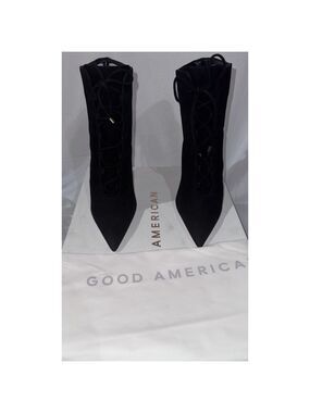 Good American Shoes Womens 7.5 Black Suede Booties Stiletto Heel Boots GA012K-E